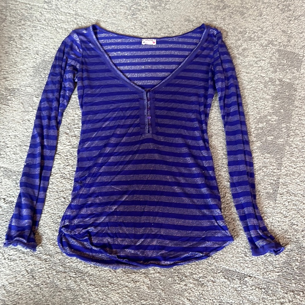 Free People purple long sleeve top with silver stripes. Size Medium.